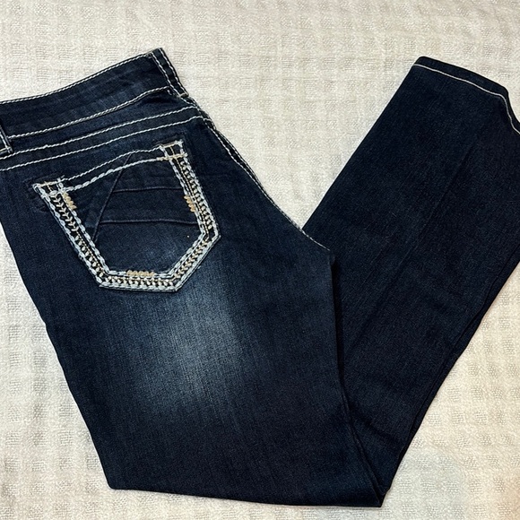 Charme Women's Dark Blue Jeans with Embellished Pockets - Picture 1 of 7